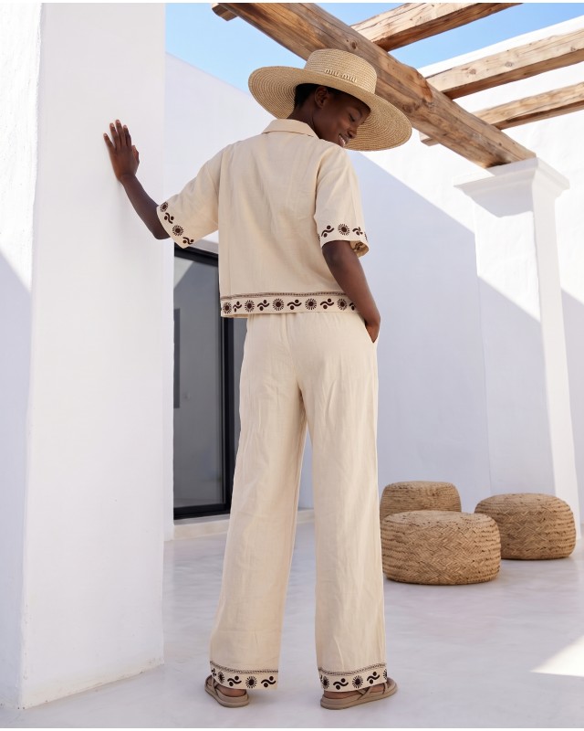 Σετ πουκάμισο και παντελόνα "SUN & PALM" beige