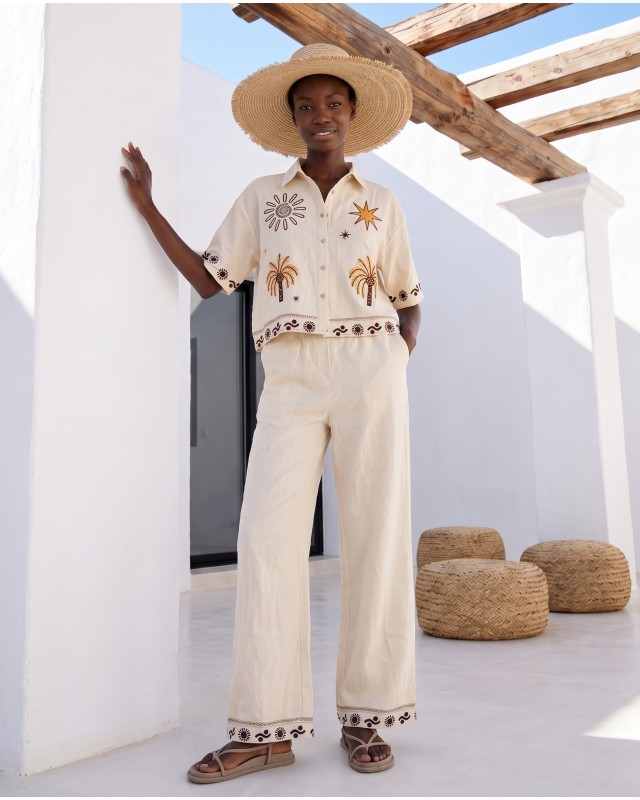 Σετ πουκάμισο και παντελόνα "SUN & PALM" beige