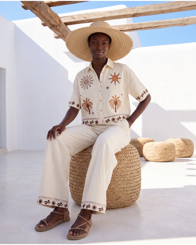Σετ πουκάμισο και παντελόνα "SUN & PALM" beige