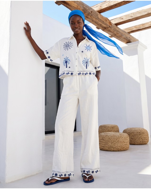 Σετ πουκάμισο και παντελόνα "SUN & PALM" white
