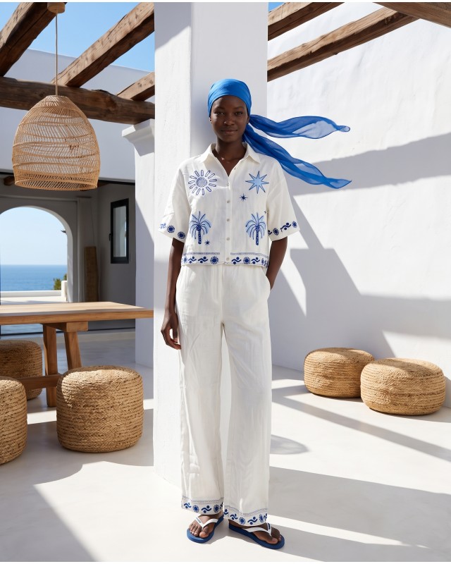 Σετ πουκάμισο και παντελόνα "SUN & PALM" white