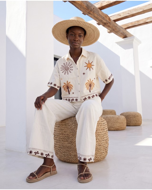 Σετ πουκάμισο και παντελόνα "SUN & PALM" beige