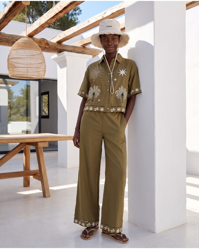 Σετ πουκάμισο και παντελόνα "SUN & PALM" χακί