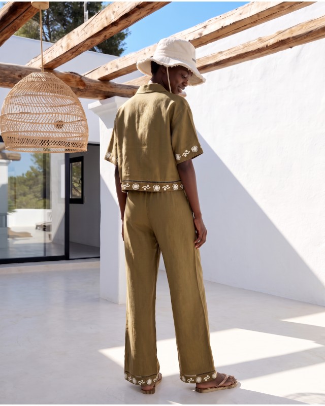 Σετ πουκάμισο και παντελόνα "SUN & PALM" χακί