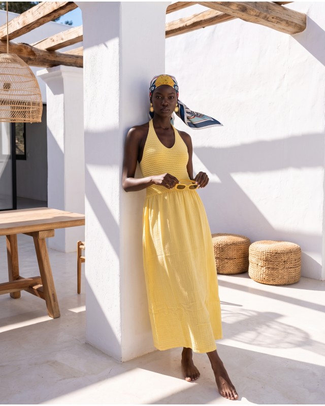"Solene" Knit-Top Maxi Dress yellow