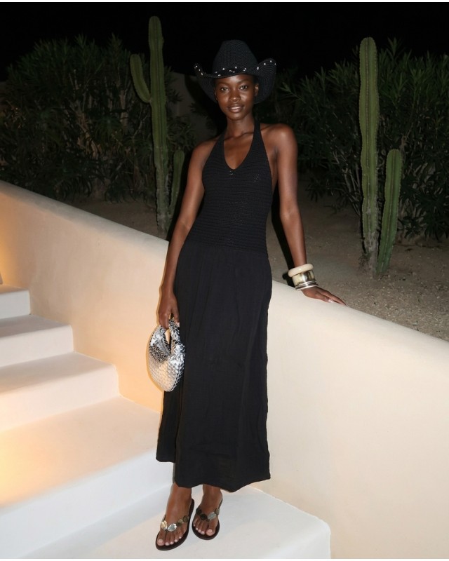 "Solene" Knit-Top Maxi Dress black