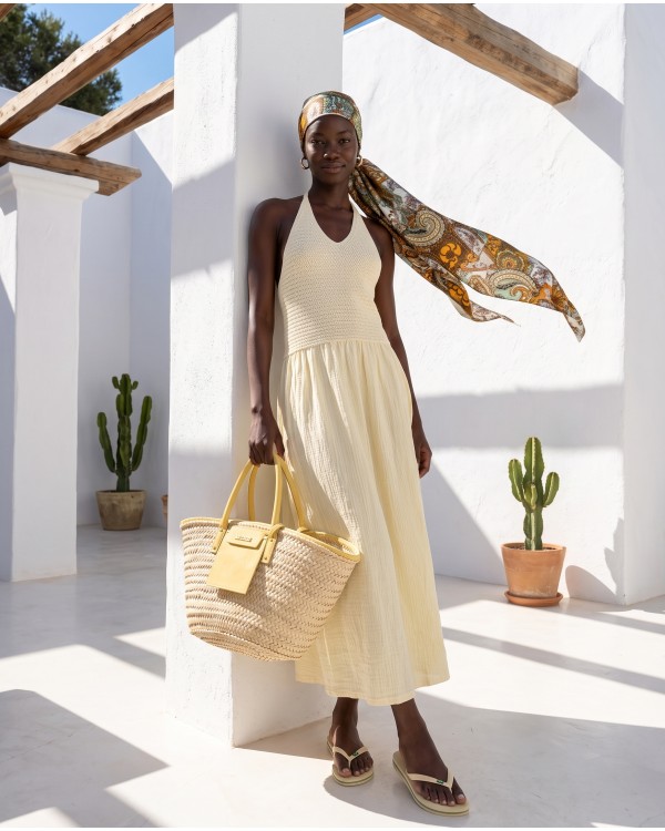 "Solene" Knit-Top Maxi Dress white