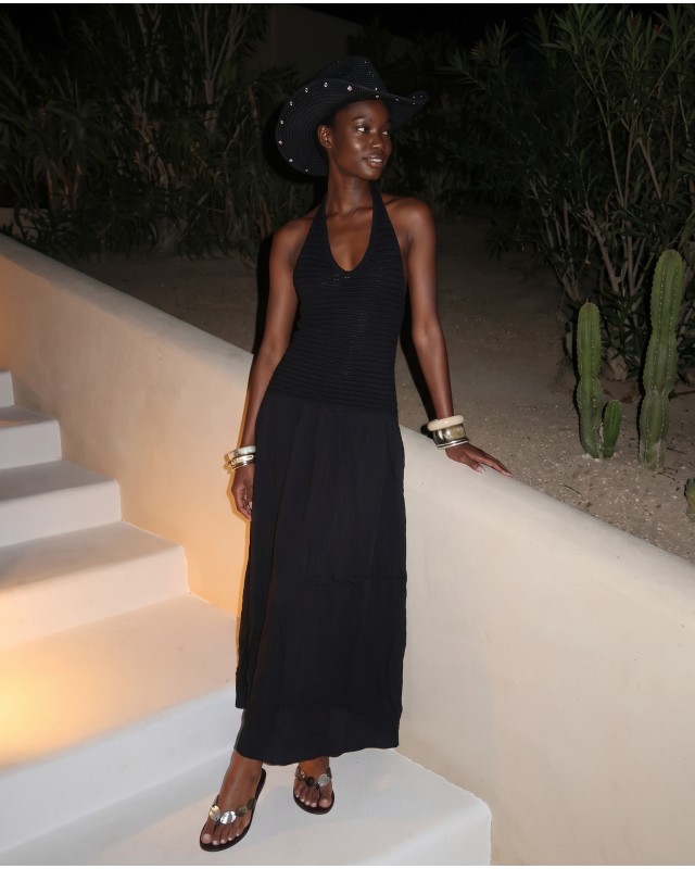 "Solene" Knit-Top Maxi Dress black