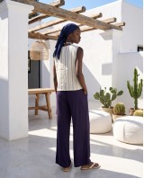 Striped Vest & Wide-Leg Trousers Set navy