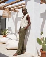 Striped Vest & Wide-Leg Trousers Set olive