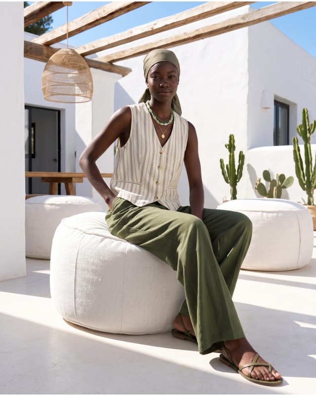 Striped Vest & Wide-Leg Trousers Set olive