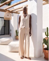 Striped Vest & Wide-Leg Trousers Set beige