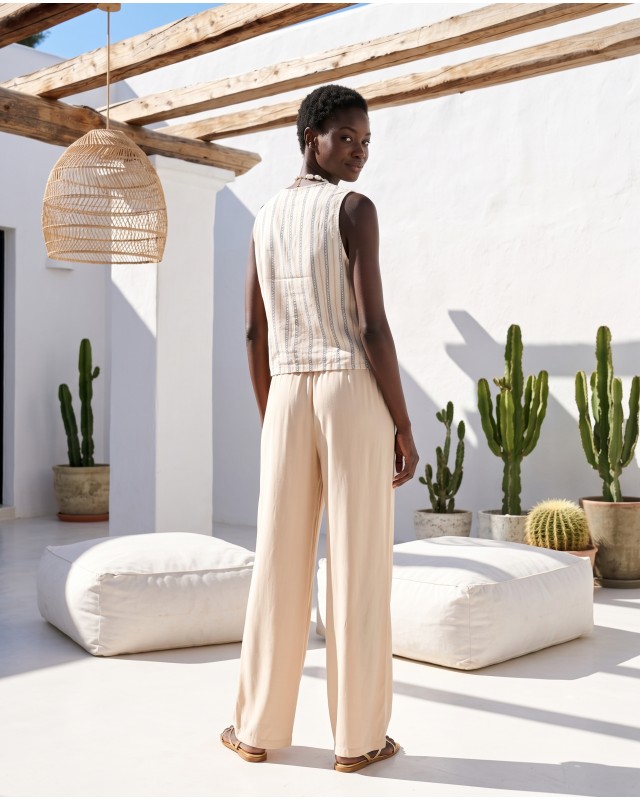 Striped Vest & Wide-Leg Trousers Set beige