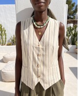Striped Vest & Wide-Leg Trousers Set olive