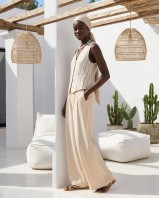 Striped Vest & Wide-Leg Trousers Set beige