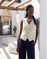 Striped Vest & Wide-Leg Trousers Set navy