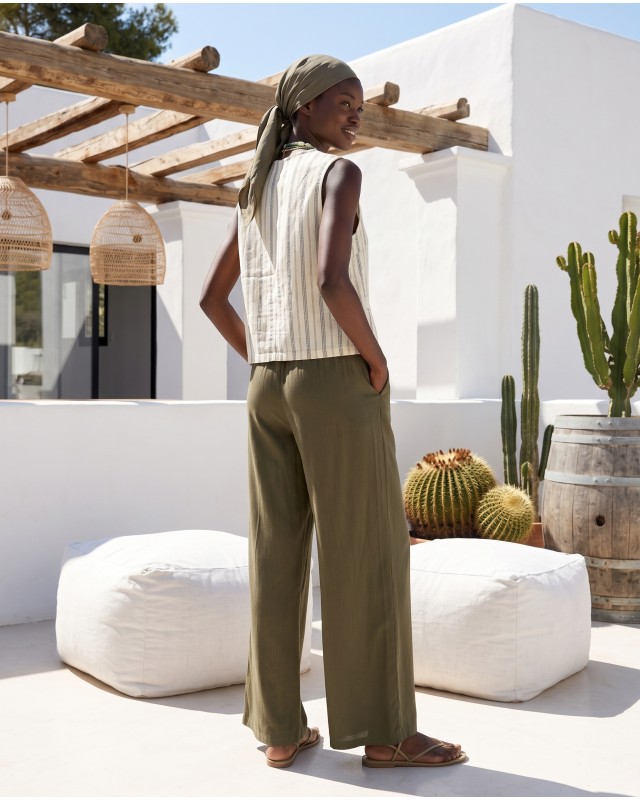 Striped Vest & Wide-Leg Trousers Set olive