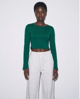 Crop top viscose με μανίκι καμπάνα πράσινο σκούρο