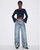 Crop top viscose με μανίκι καμπάνα navy