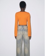 Crop top viscose με μανίκι καμπάνα πορτοκαλί