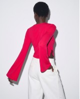 Crop top viscose με μανίκι καμπάνα φούξια