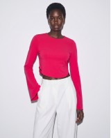Crop top viscose με μανίκι καμπάνα φούξια