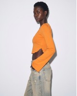 Crop top viscose με μανίκι καμπάνα πορτοκαλί