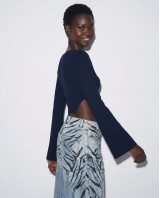 Crop top viscose με μανίκι καμπάνα navy
