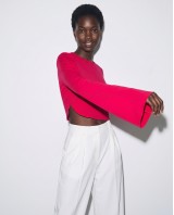 Crop top viscose με μανίκι καμπάνα φούξια