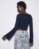 Crop top viscose με μανίκι καμπάνα navy