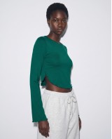 Crop top viscose με μανίκι καμπάνα πράσινο σκούρο