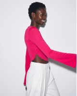 Crop top viscose με μανίκι καμπάνα φούξια