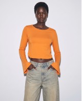 Crop top viscose με μανίκι καμπάνα πορτοκαλί
