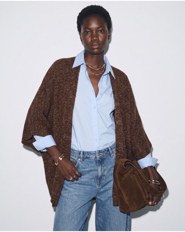 Πλεκτή Oversized Ζακέτα - Μελανζέ Καφέ