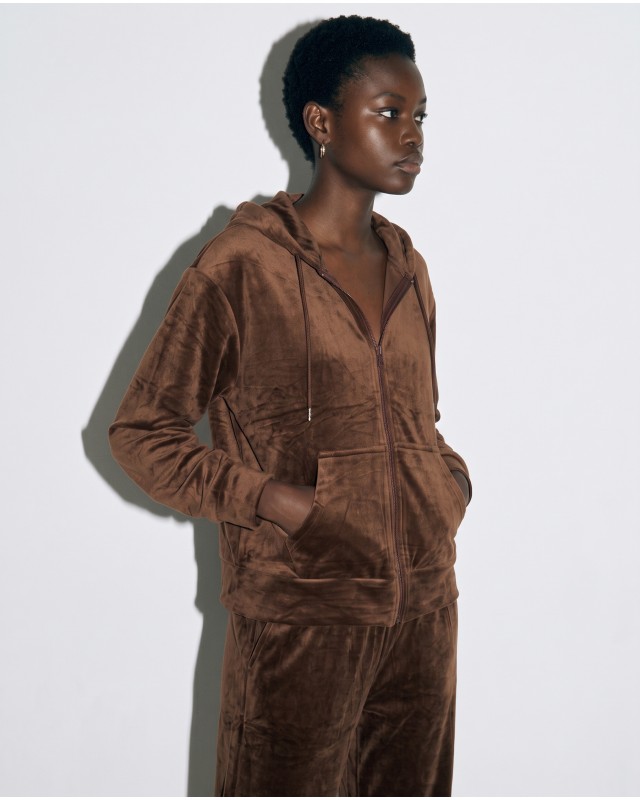 Σετ «Velvet Aura» με Zip Hoodie & Φόρμα – Brown