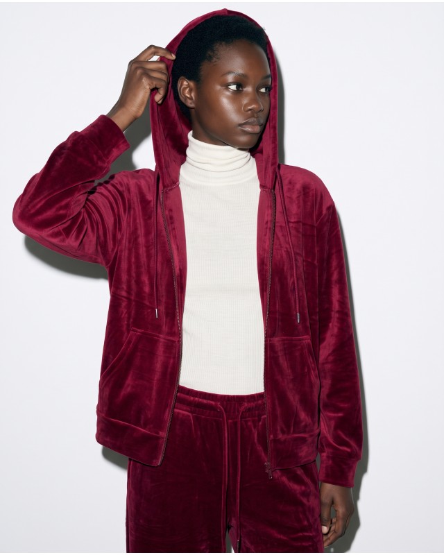 Σετ «Velvet Aura» με Zip Hoodie & Φόρμα – Berry