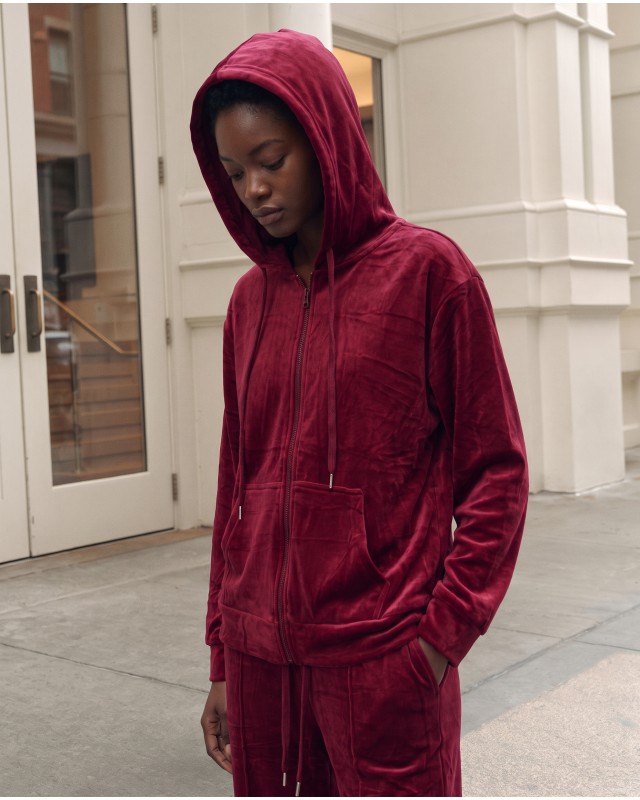 Σετ «Velvet Aura» με Zip Hoodie & Φόρμα – Berry