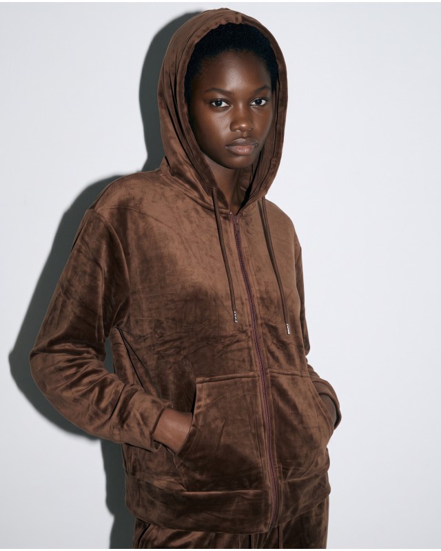 Σετ «Velvet Aura» με Zip Hoodie & Φόρμα – Brown