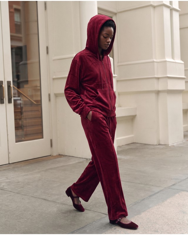Σετ «Velvet Aura» με Zip Hoodie & Φόρμα – Berry