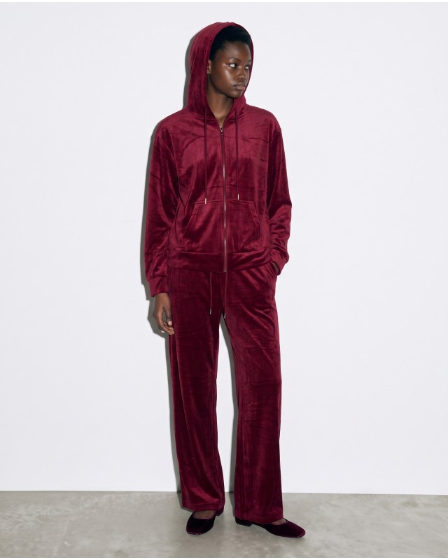 Σετ «Velvet Aura» με Zip Hoodie & Φόρμα – Berry