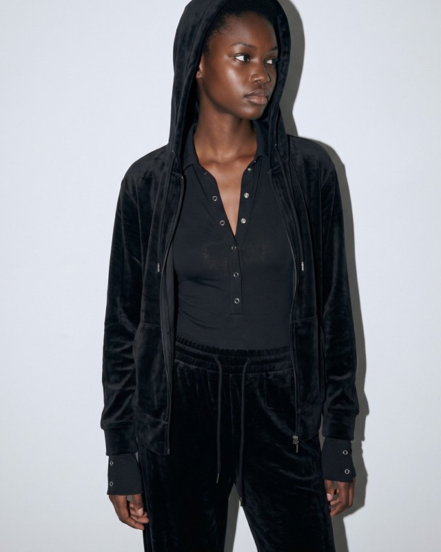 Σετ «Velvet Aura» με Zip Hoodie & Φόρμα – Black
