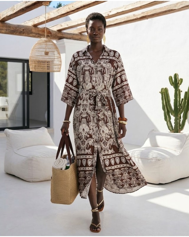 Positano Printed Shirt Dress brown