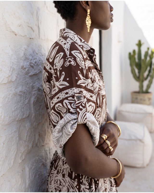 Positano Printed Shirt Dress brown