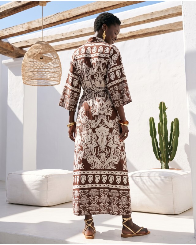 Positano Printed Shirt Dress brown