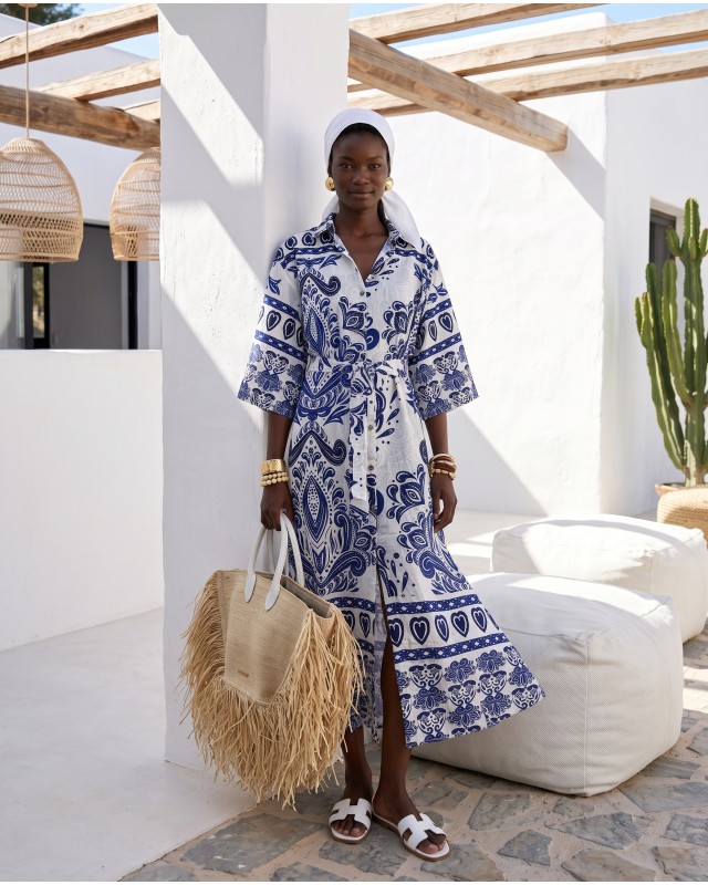 Positano Printed Shirt Dress blue