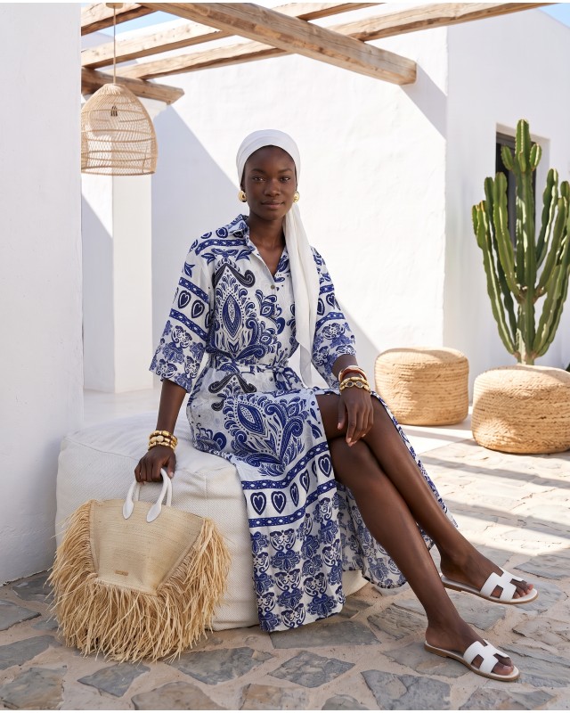 Positano Printed Shirt Dress blue