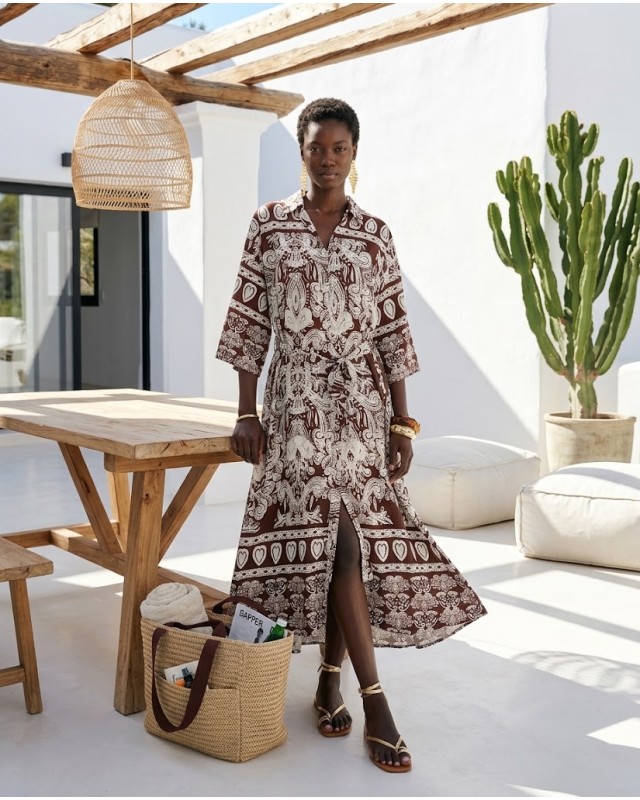 Positano Printed Shirt Dress brown