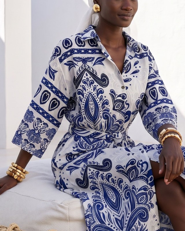 Positano Printed Shirt Dress blue