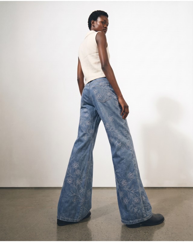 Floral Embroidered Wide Leg Jeans