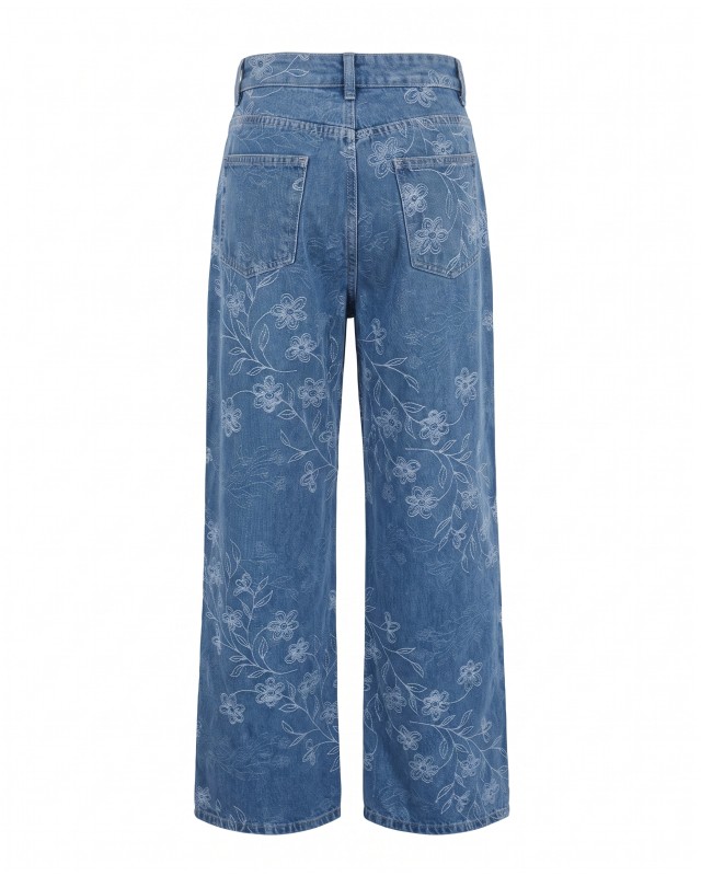 Floral Embroidered Wide Leg Jeans